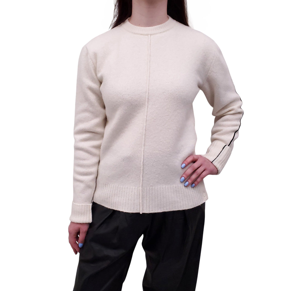 PETER DO WHITE SWEATER WITH BLACK PIPING - SIZE XS