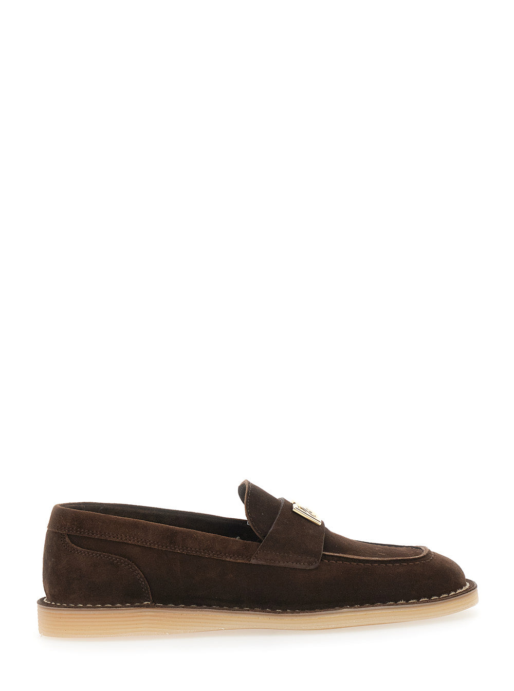 Dolce & Gabbana Women Brown Loafers With Logo Plate On The Front And Contrasting Stitching In Suede For Women
