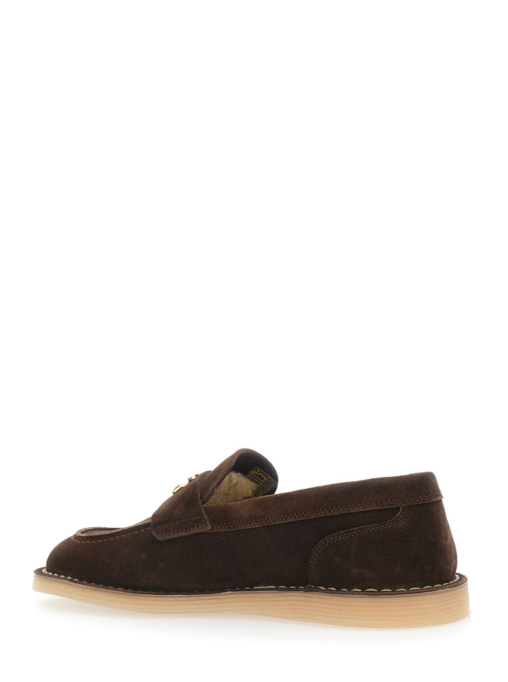 Dolce & Gabbana Women Brown Loafers With Logo Plate On The Front And Contrasting Stitching In Suede For Women