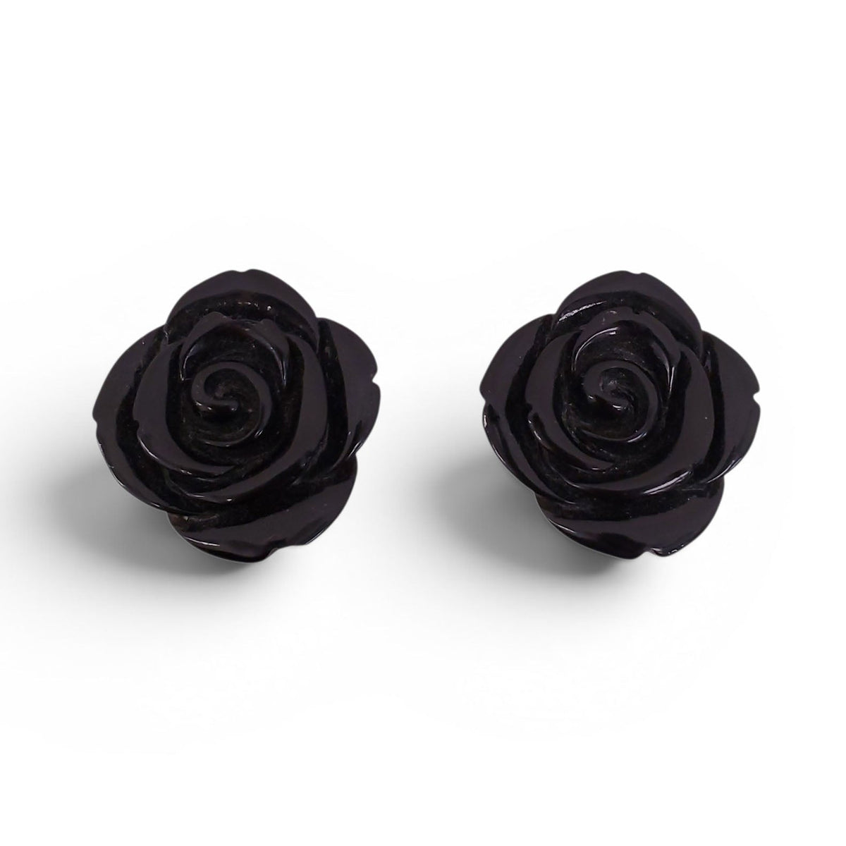 VINTAGE BLACK ROSETTE CLIP-ON EARRINGS