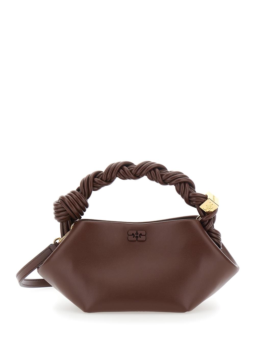 Ganni Women 'Bou' Brown Mini Bag With Removable Shoulder Strap And Woven Handle In Leather Blend For Women