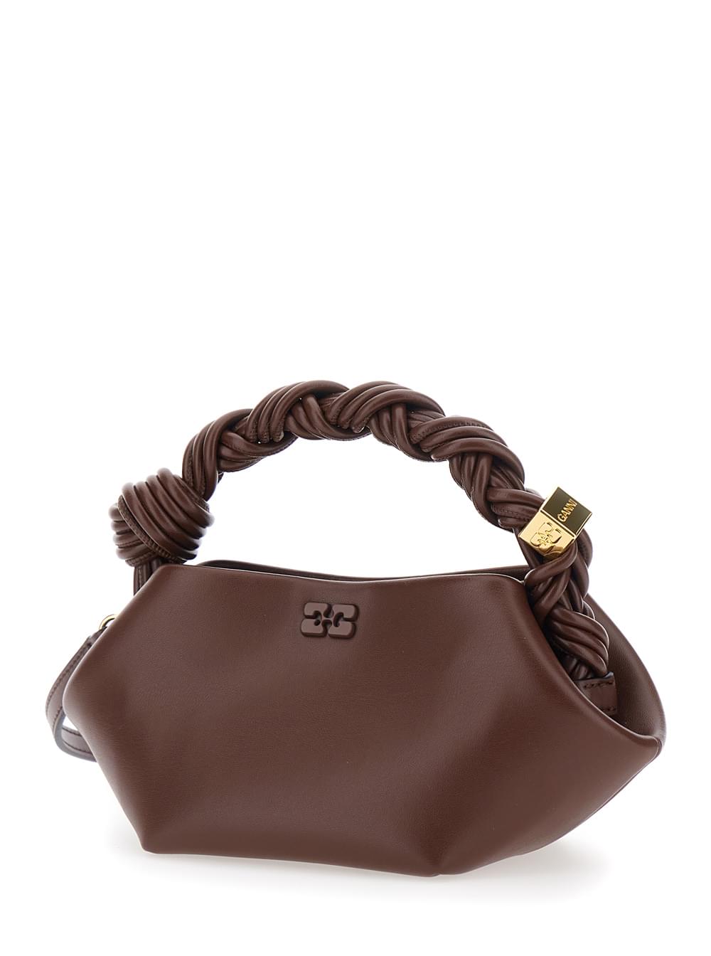 Ganni Women 'Bou' Brown Mini Bag With Removable Shoulder Strap And Woven Handle In Leather Blend For Women