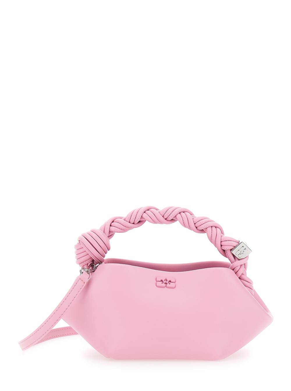 Ganni Women 'Bou' Pink Mini Handbag With Butterfly Plaque On The Front And Adjustable And Removable Strap In Leather Blend For Women