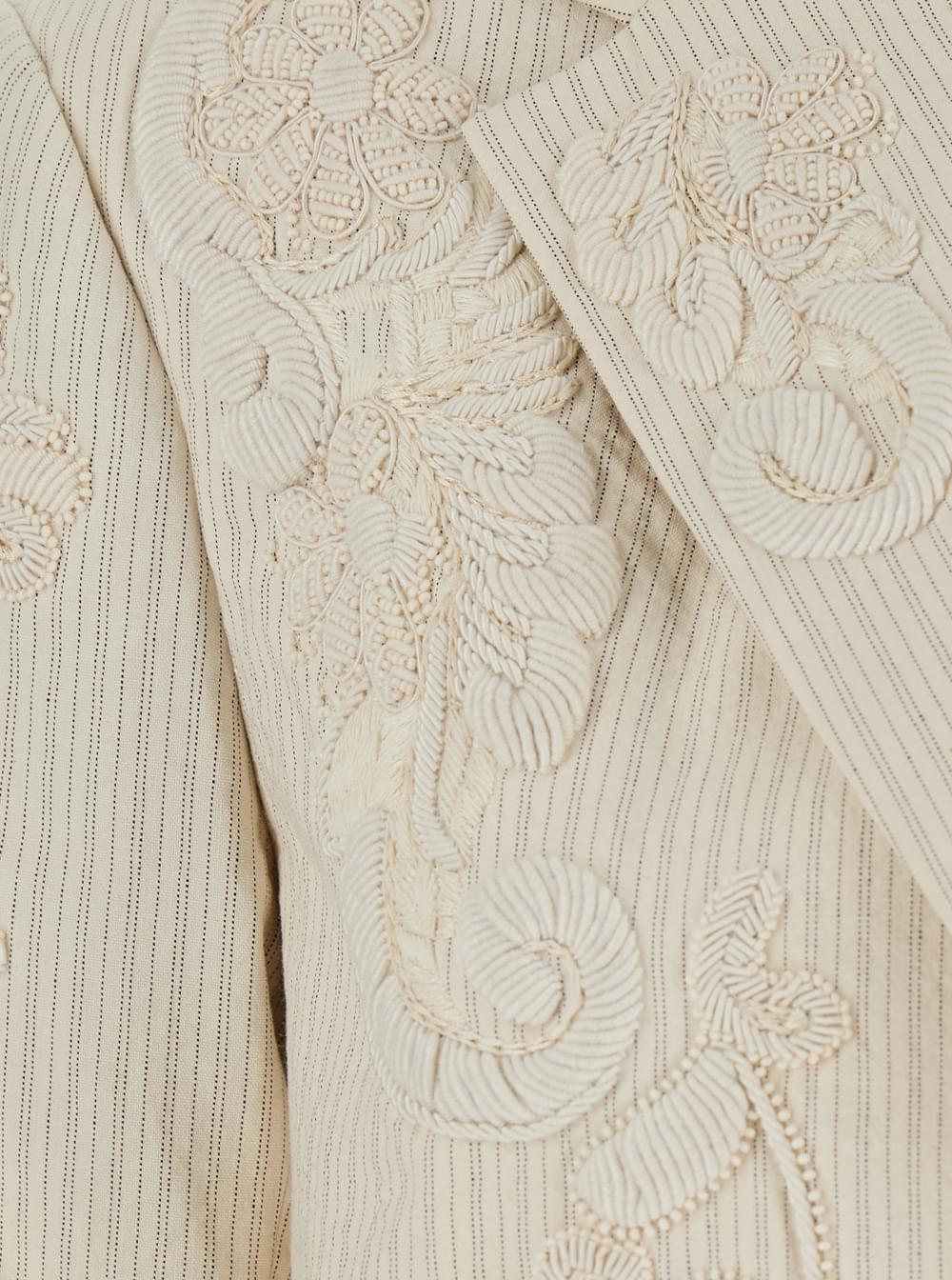 Dries Van Noten Women 'Birdy' Beige Jackets With Applied Embroidery And Striped Motif In Fabric Women