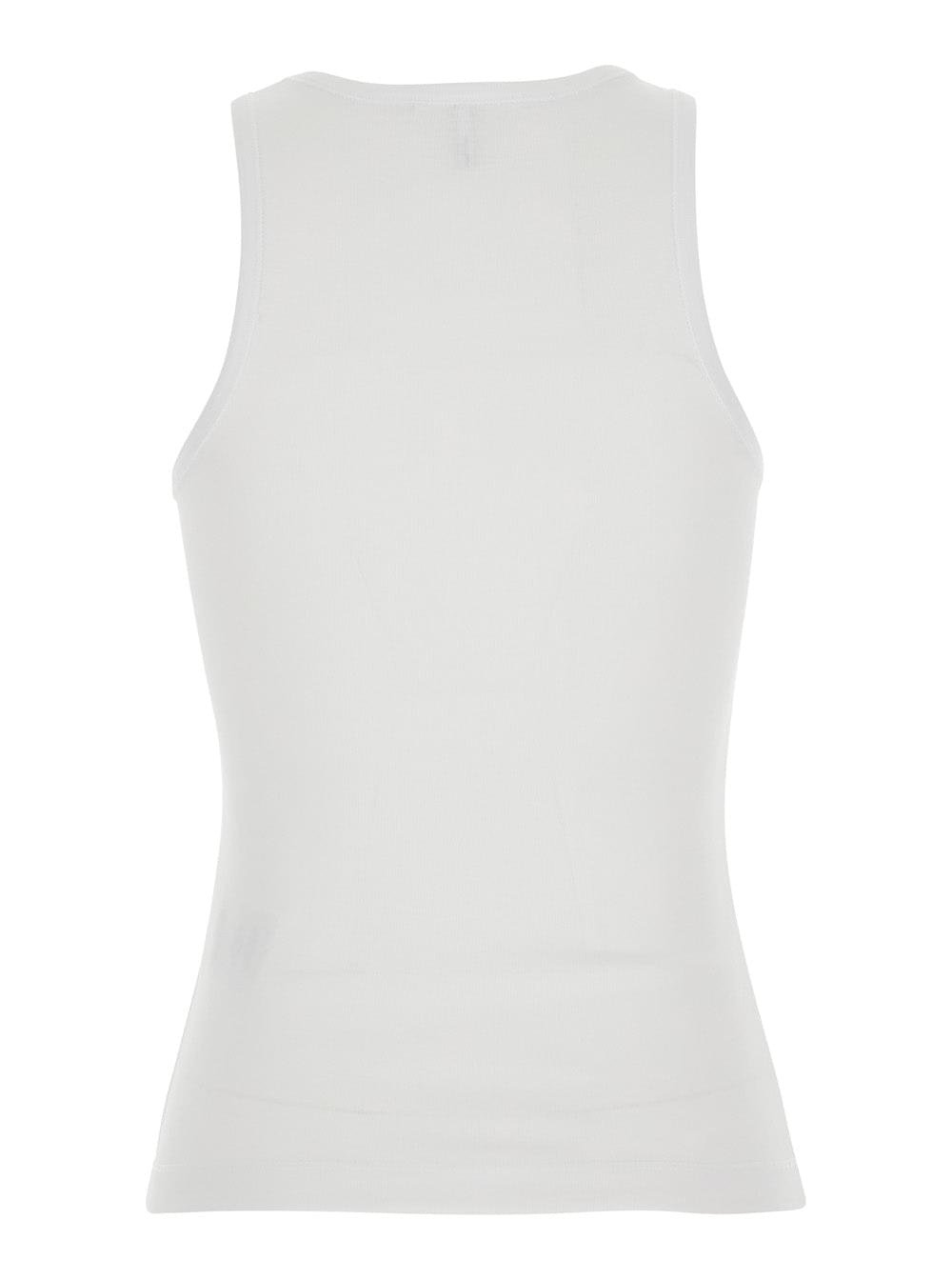 Ganni Women White Sleeveless Top With Logo Lettering Print And Bananas On The Front In Cotton For Women