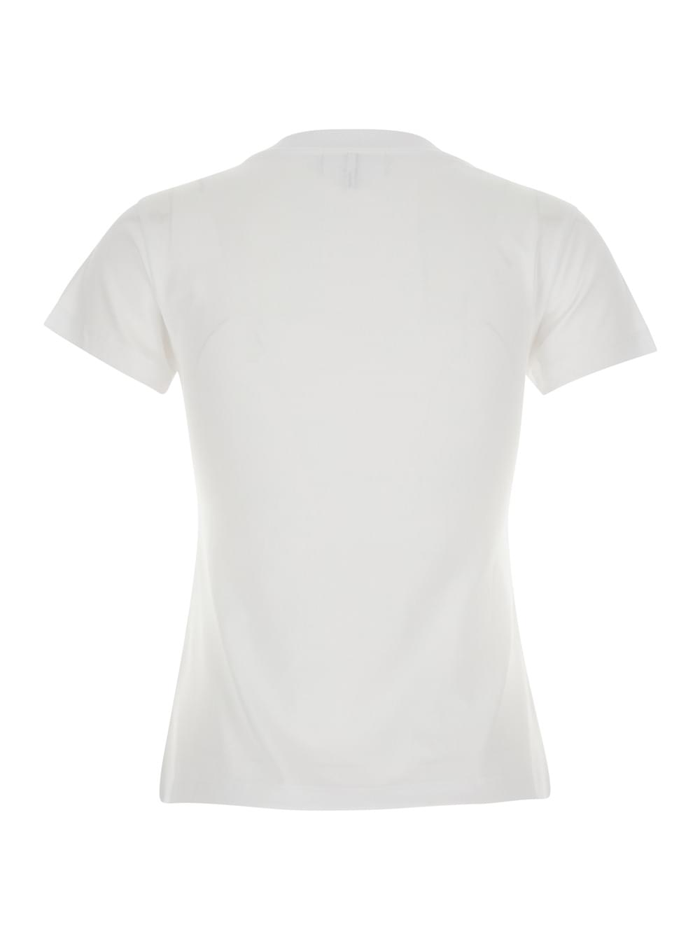 Ganni Women White Round Neck T-Shirt With Maxi Print On The Front In Cotton For Women