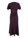Victoria Beckham Women Bordeaux Long Dress With Cap Sleeves And Elastic Waist In Tech Fabric Stretch For Women