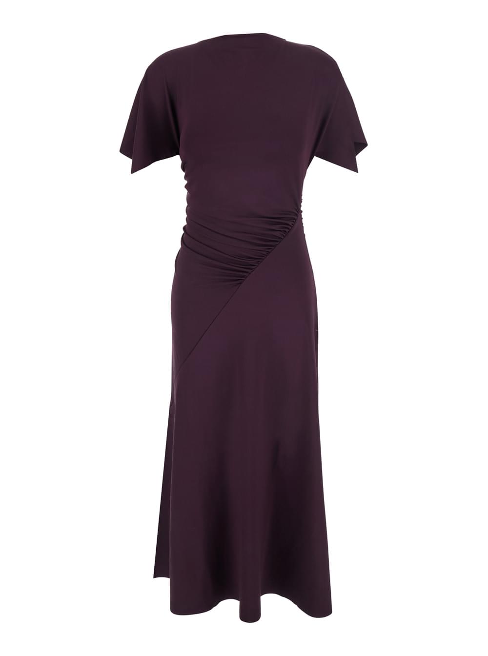 Victoria Beckham Women Bordeaux Long Dress With Cap Sleeves And Elastic Waist In Tech Fabric Stretch For Women