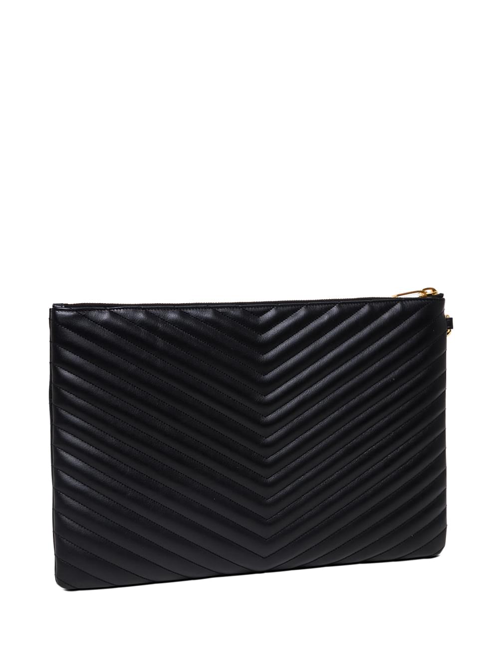 Saint Laurent Women Handbag 'Jolie' In Chevron Leather And Black Metal Logo Woman