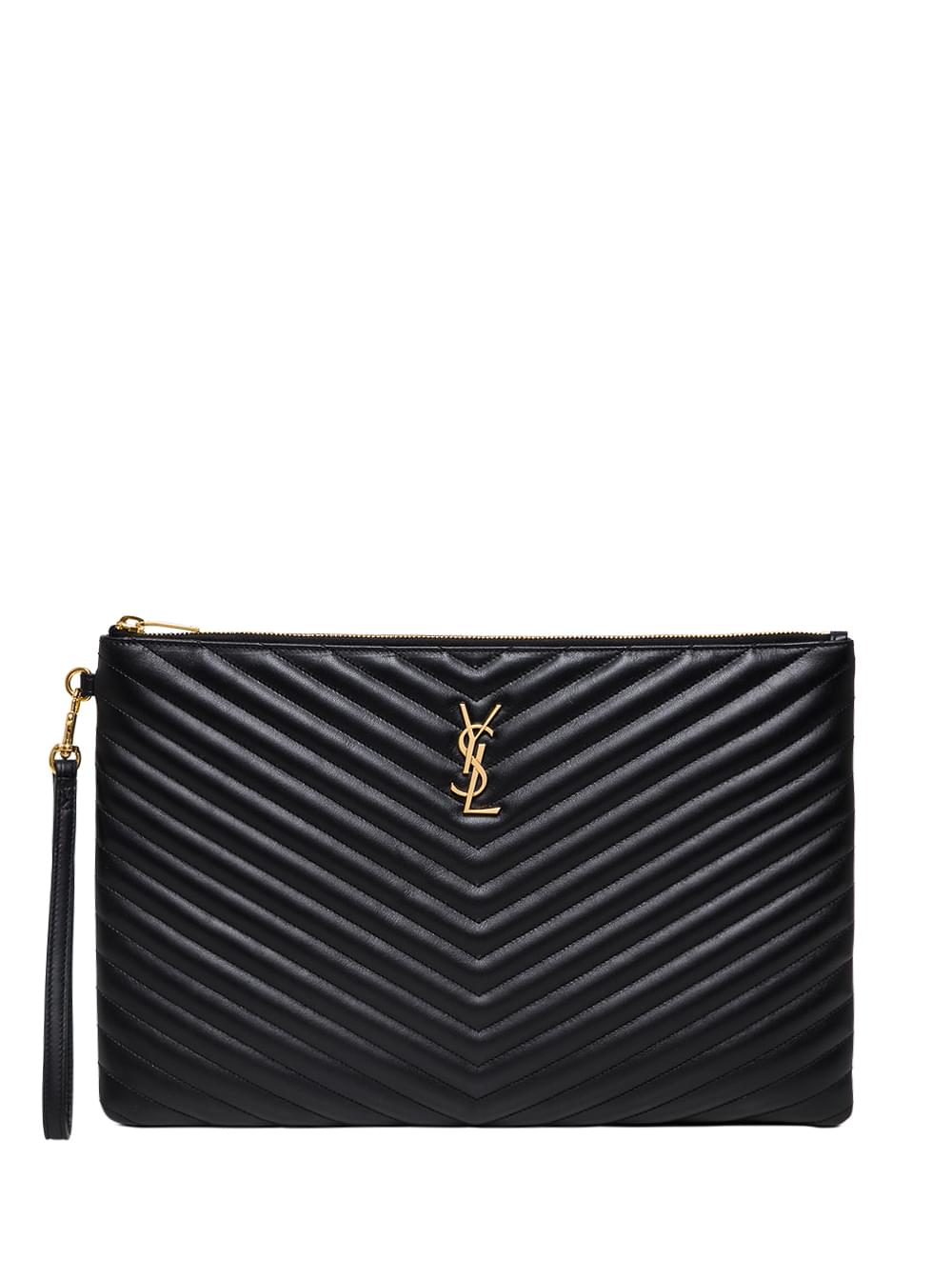 Saint Laurent Women Handbag 'Jolie' In Chevron Leather And Black Metal Logo Woman
