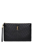 Saint Laurent Women Handbag 'Jolie' In Chevron Leather And Black Metal Logo Woman