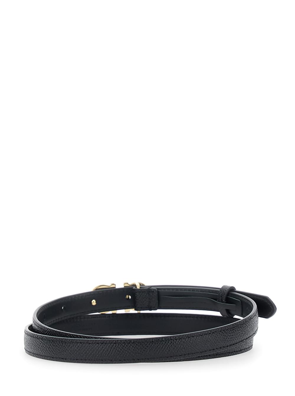 Ferragamo Women Black Belt With Gancini Buckle Closure In Grained Leather For Women