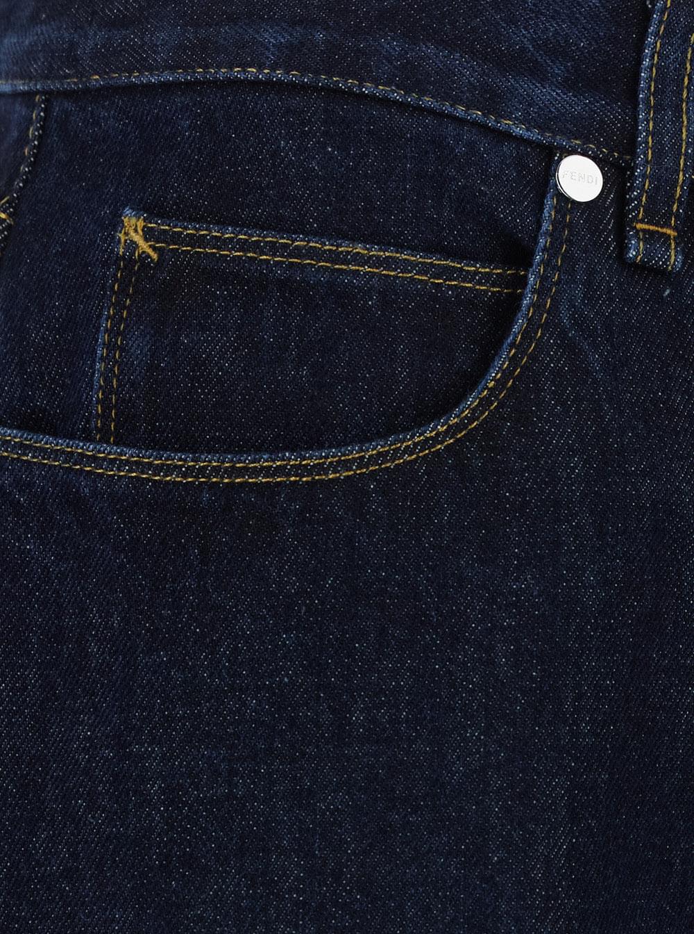 Fendi Men Blue Jeans With Logo Patch On The Back In Denim For Men
