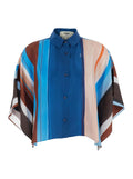 Fendi Women Multicolor Crop Shirt With Logo Embroidery On The Side And All-Over Striped Motif In Silk For Women