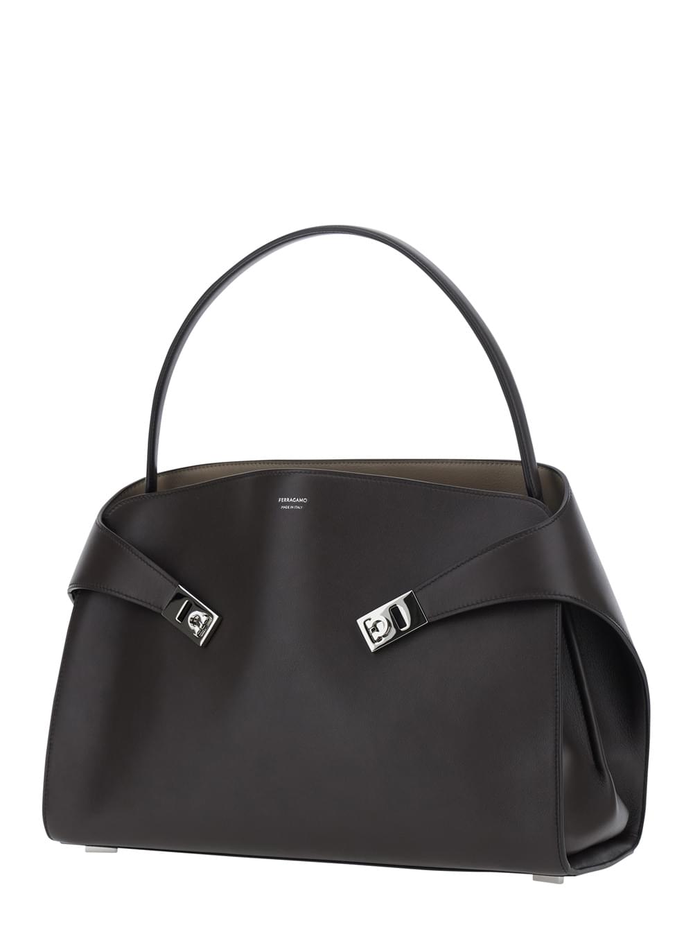 Ferragamo Women 'Hug Media' Black Handbag With Logo And Gancini Buckles In Leather For Women