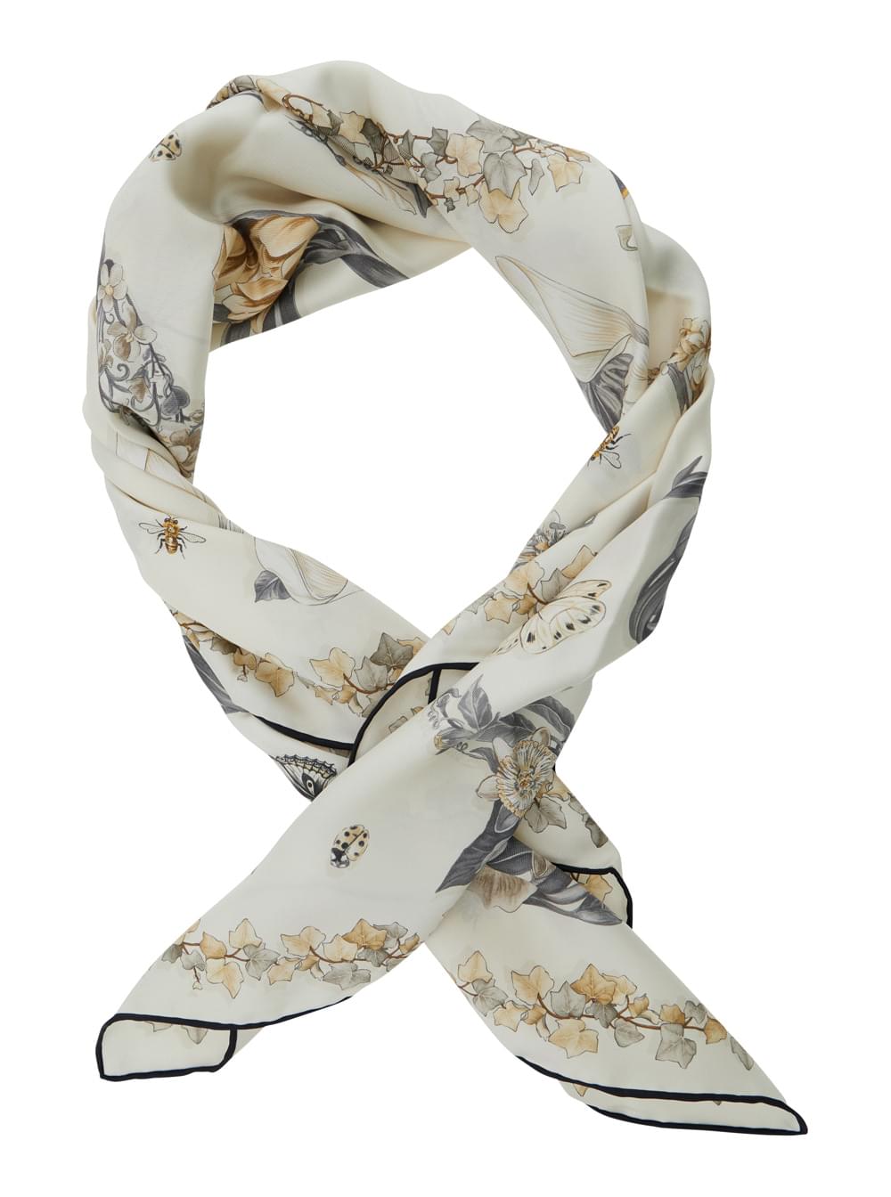 Ferragamo Women Beige Scarf With All-Over Floral Print In Silk  For Women