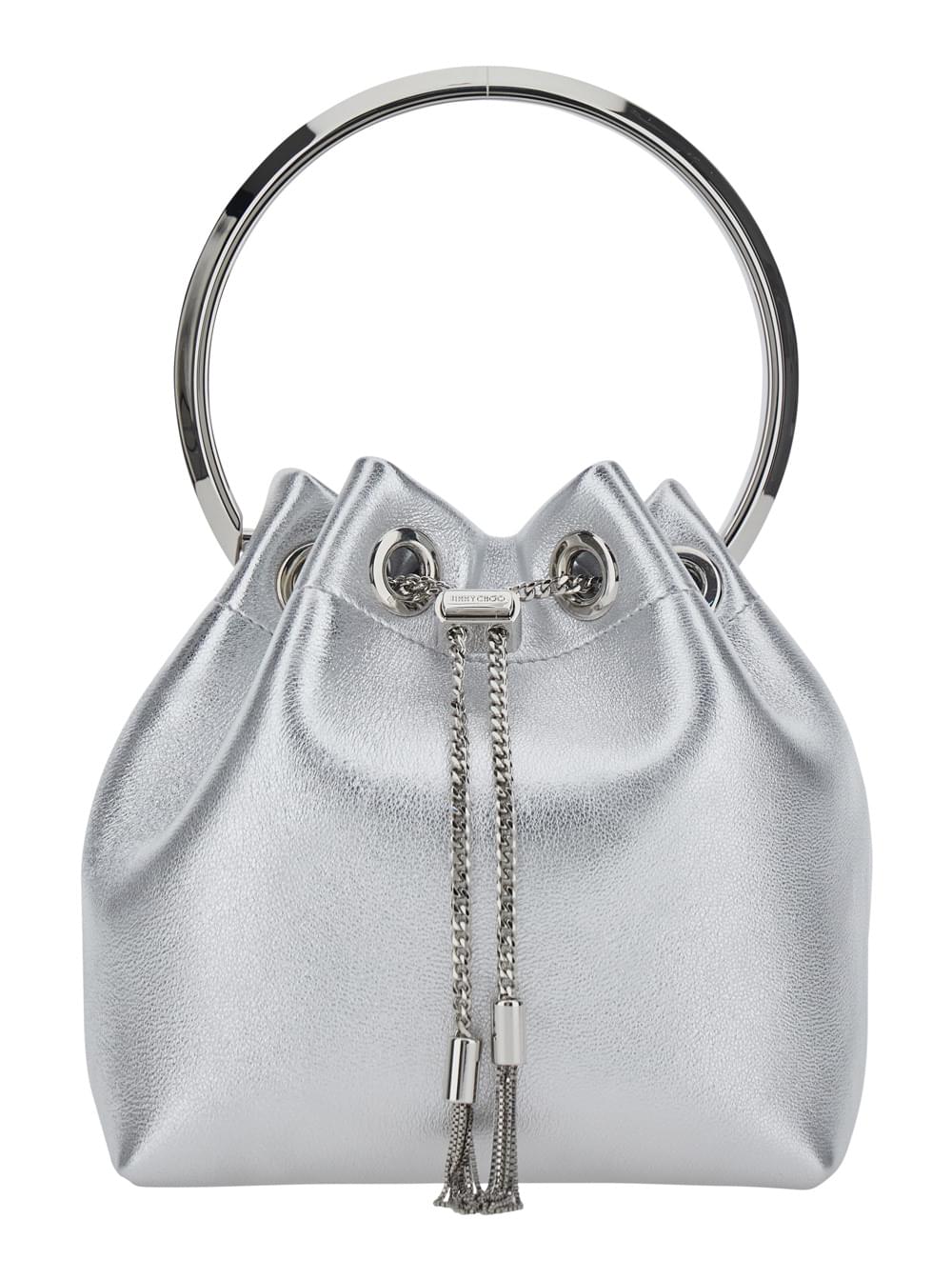 Jimmy Choo Women 'Bon Bon' Silver Colored Mini Bag With Drawstring Closure In Leather Blend For Women