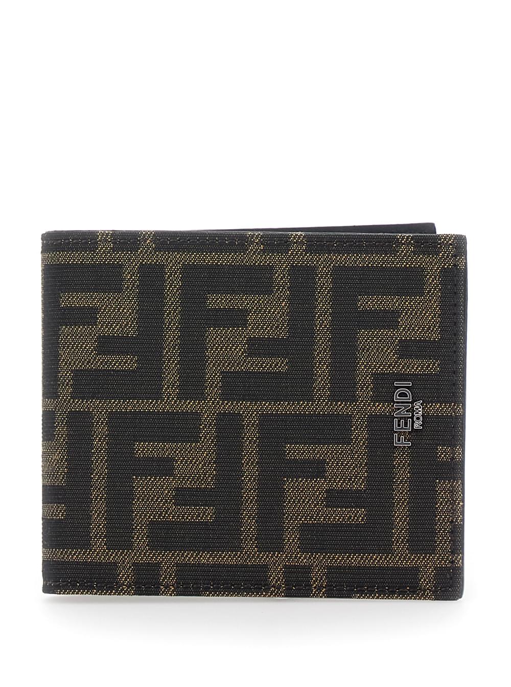 Fendi Men Brown And Tobacco Leather Bi-Fold Wallet With Fendi Roma Lettering For Men