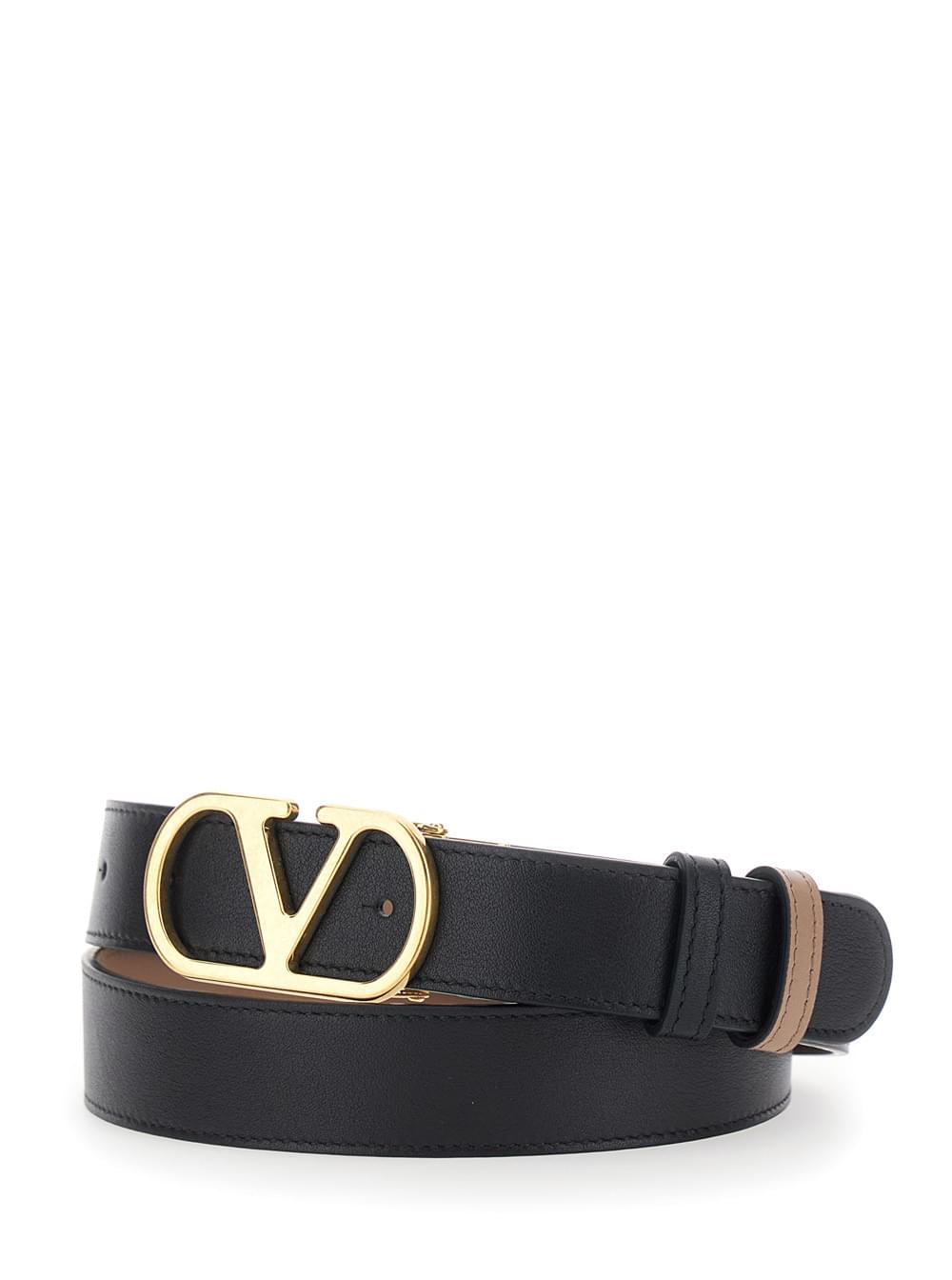 Valentino Garavani Women Belt H. 30 Reversibile | Vlogo Signature | Box Calf S./A.Light Gold Logo