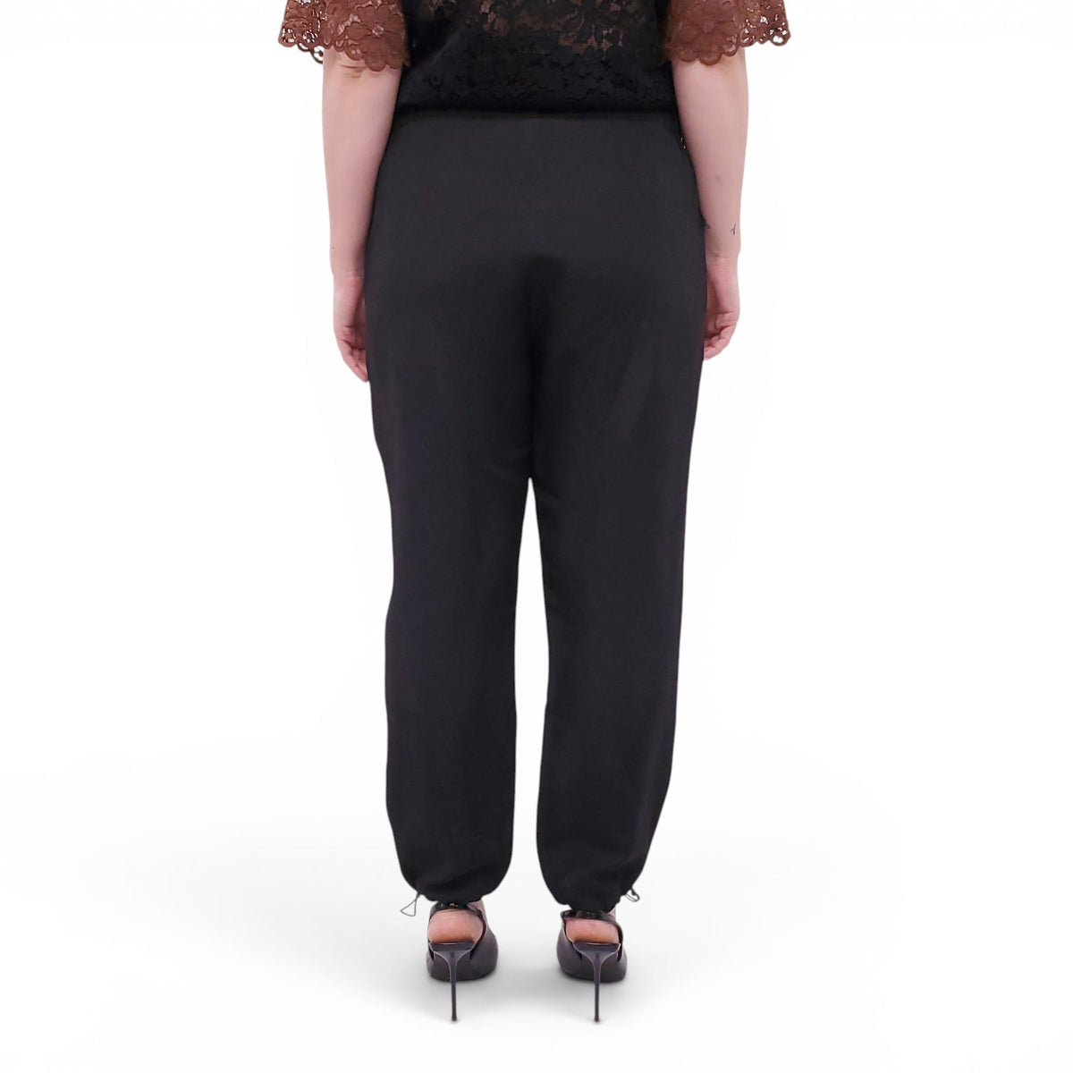 FABIANA FILIPPI BLACK TROUSERS WITH ELASTIC DETAIL AT BOTTOM - SIZE 46