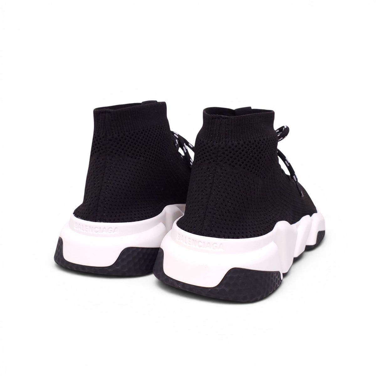 BALENCIAGA BLACK AND WHITE KNIT LACE-UP SNEAKERS - SIZE 42