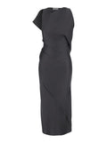 Victoria Beckham Women Long Sleeveless Dress With Draping In Acetate And Viscose Brown Women