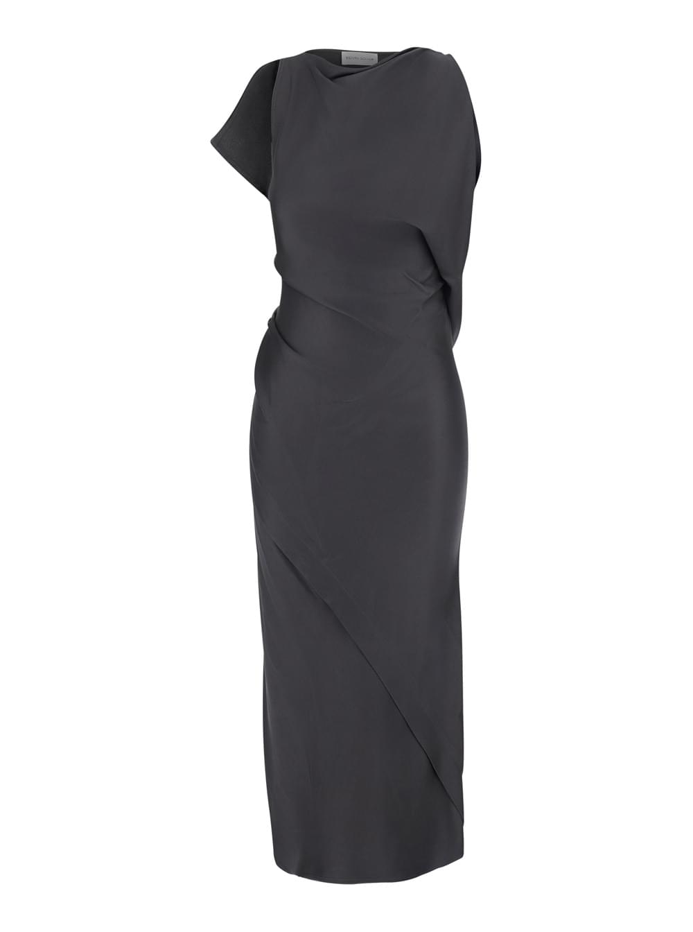 Victoria Beckham Women Long Sleeveless Dress With Draping In Acetate And Viscose Brown Women