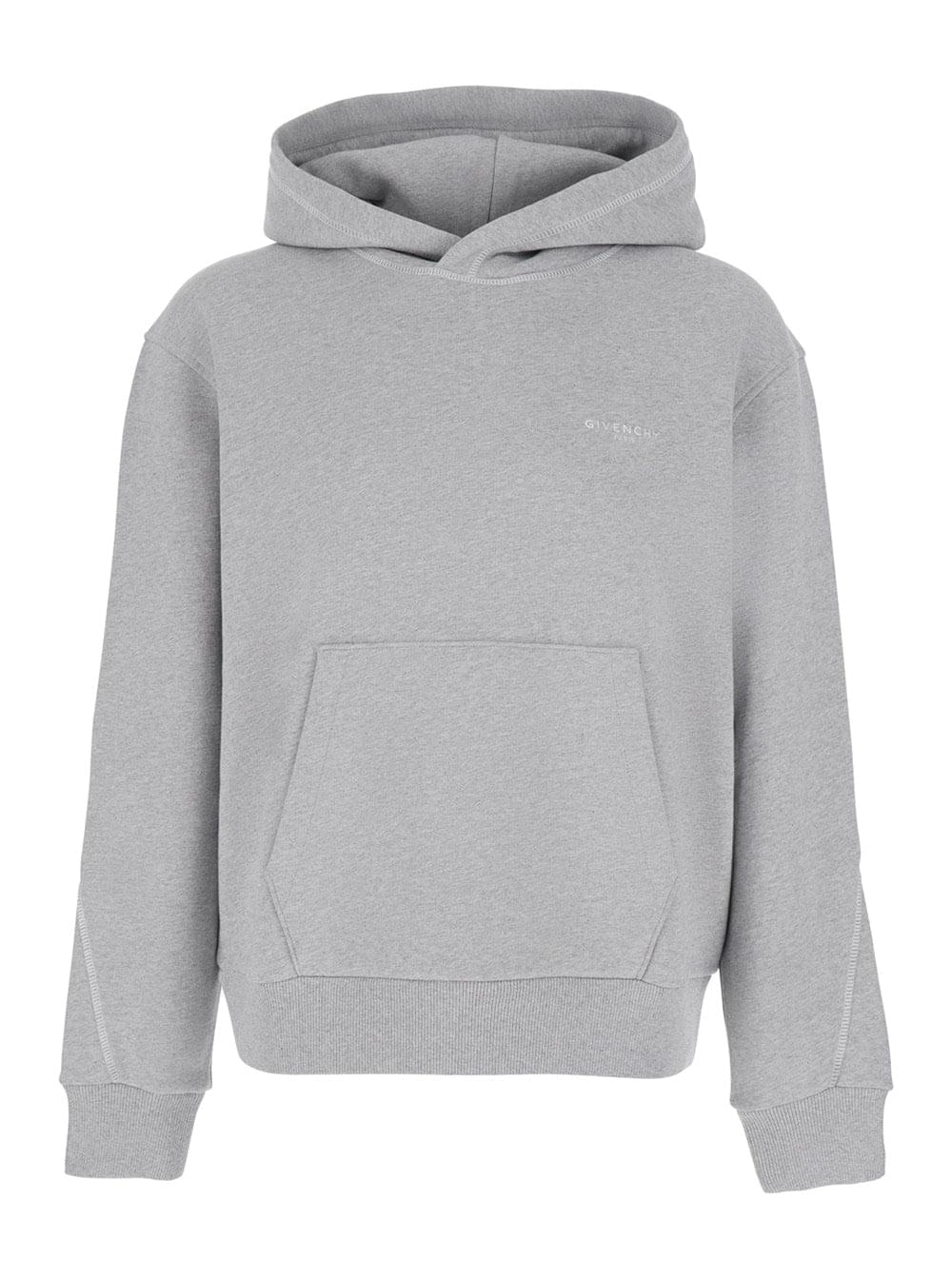 Givenchy Men Grey Hooded Sweatshirt With Logo Lettering Usl Front In Cotton Man
