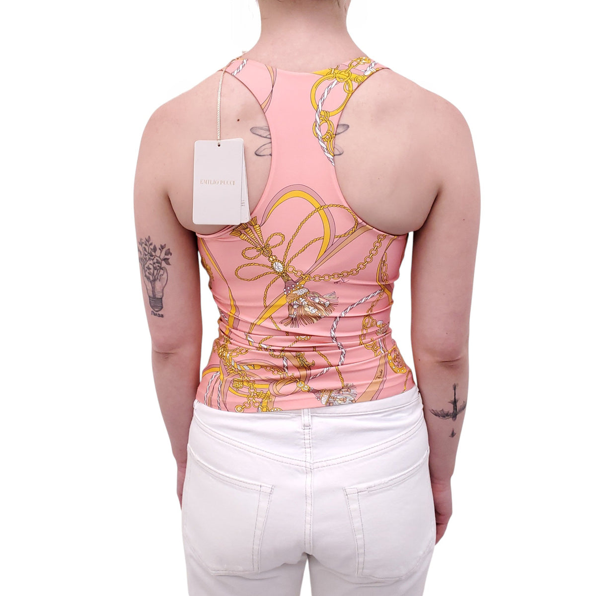 EMILIO PUCCI PINK PATTERNED STRETCH TANK TOP - SIZE S