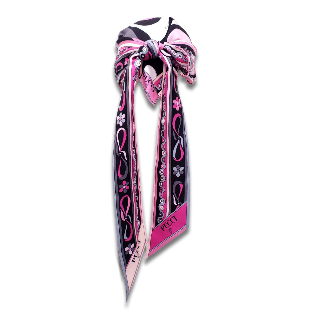 EMILIO PUCCI BLACK AND PINK PATTERNED SILK BANDANA