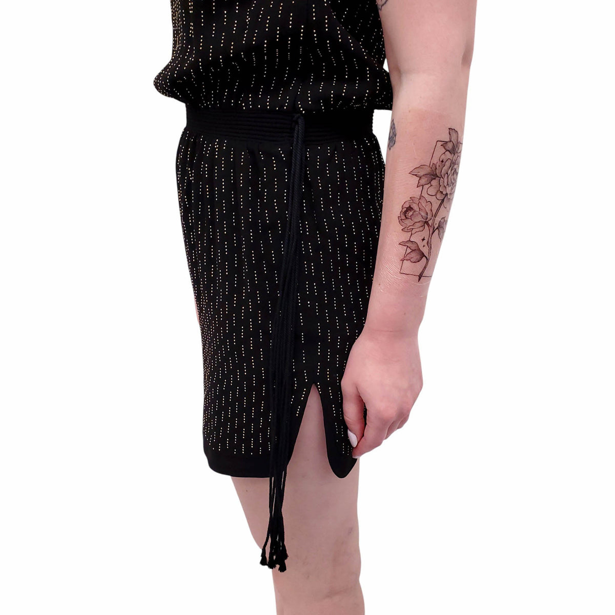 SAINT LAURENT BLACK DRESS WITH GOLD STUDDED DETAIL - SIZE 38