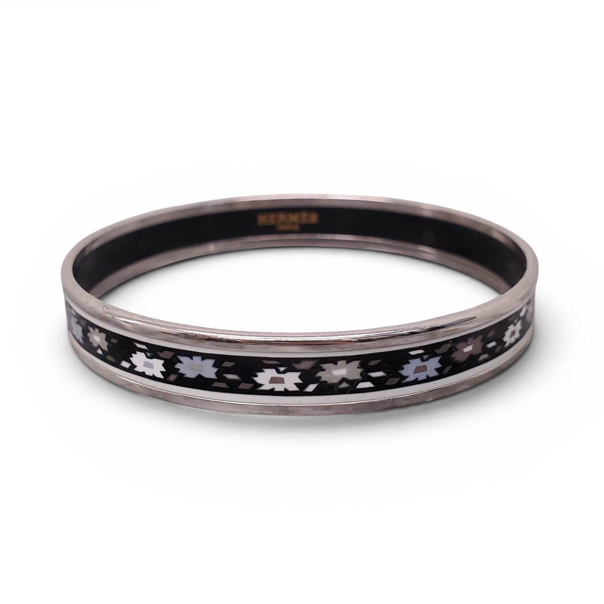 HERMÈS THIN GEOMETRIC FLORAL PATTERNED BANGLE - SIZE 70