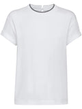 Brunello Cucinelli Women Stretch Cotton Jersey T-Shirt With Precious Faux Layering