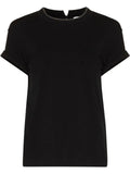 Brunello Cucinelli Women Stretch Cotton Jersey T-Shirt With Precious Faux Layering