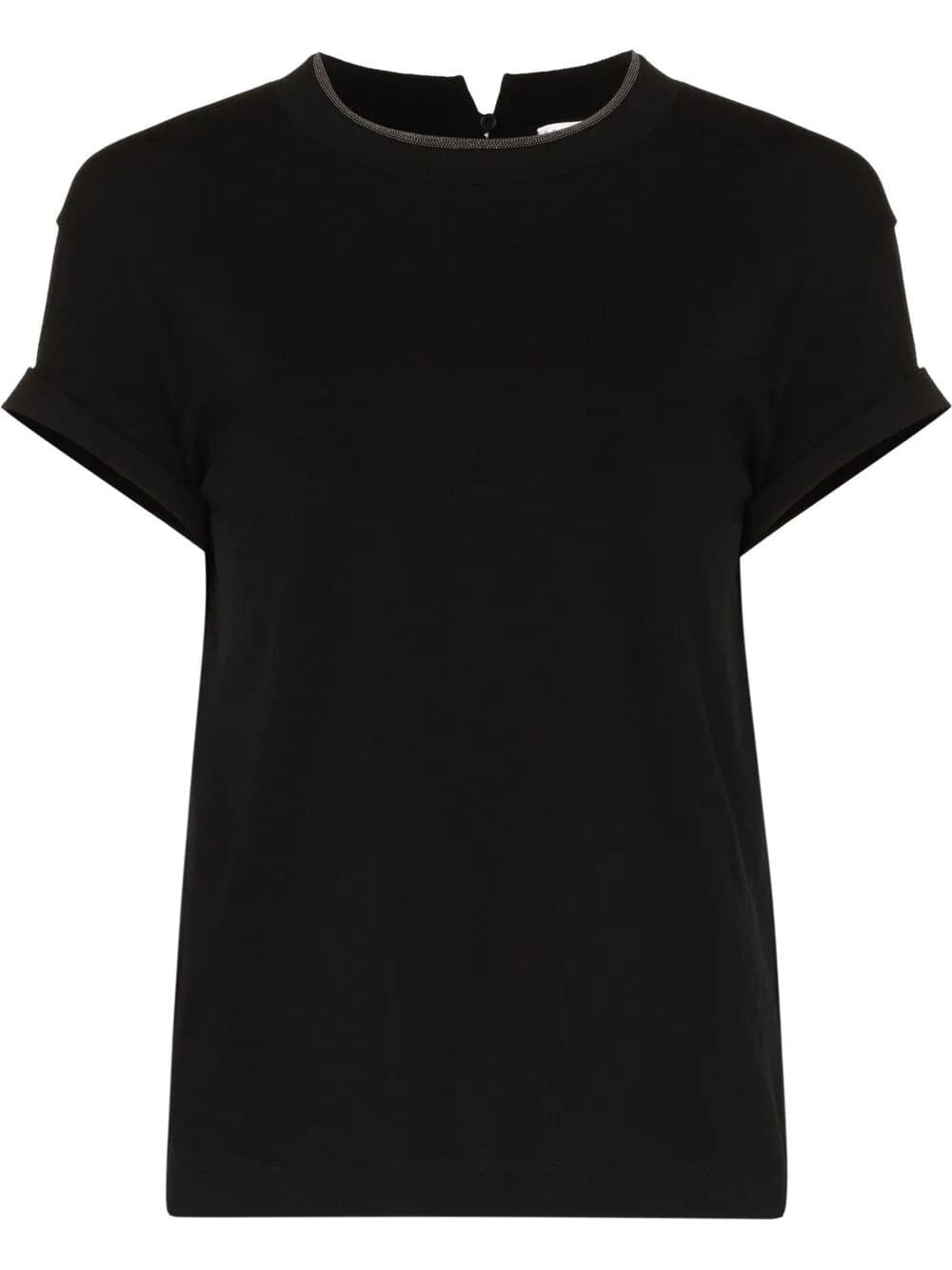 Brunello Cucinelli Women Stretch Cotton Jersey T-Shirt With Precious Faux Layering