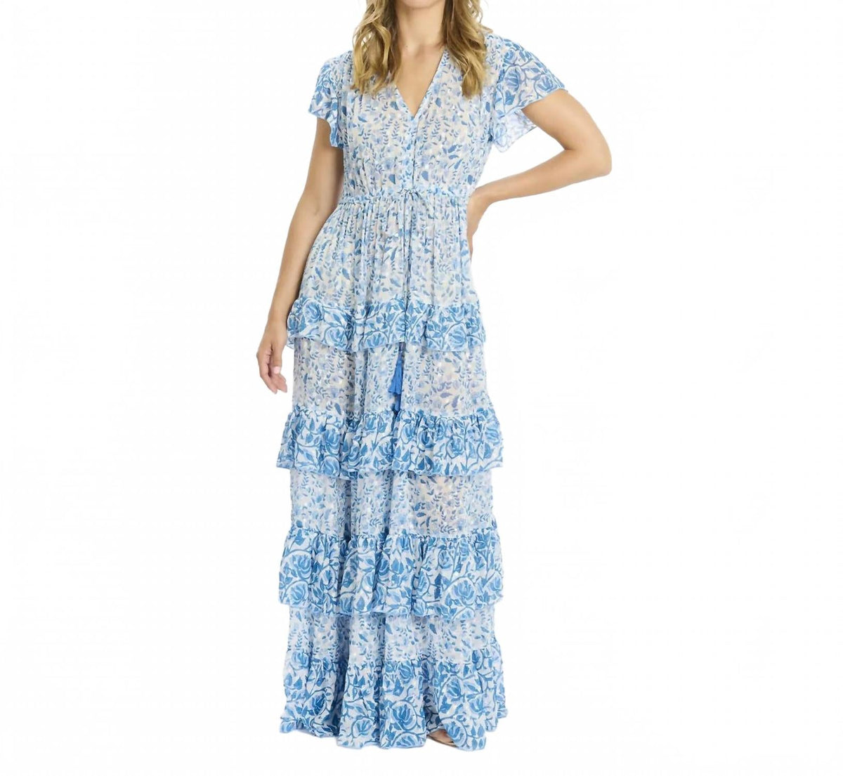 Celia Tiered Maxi Dress In Blue