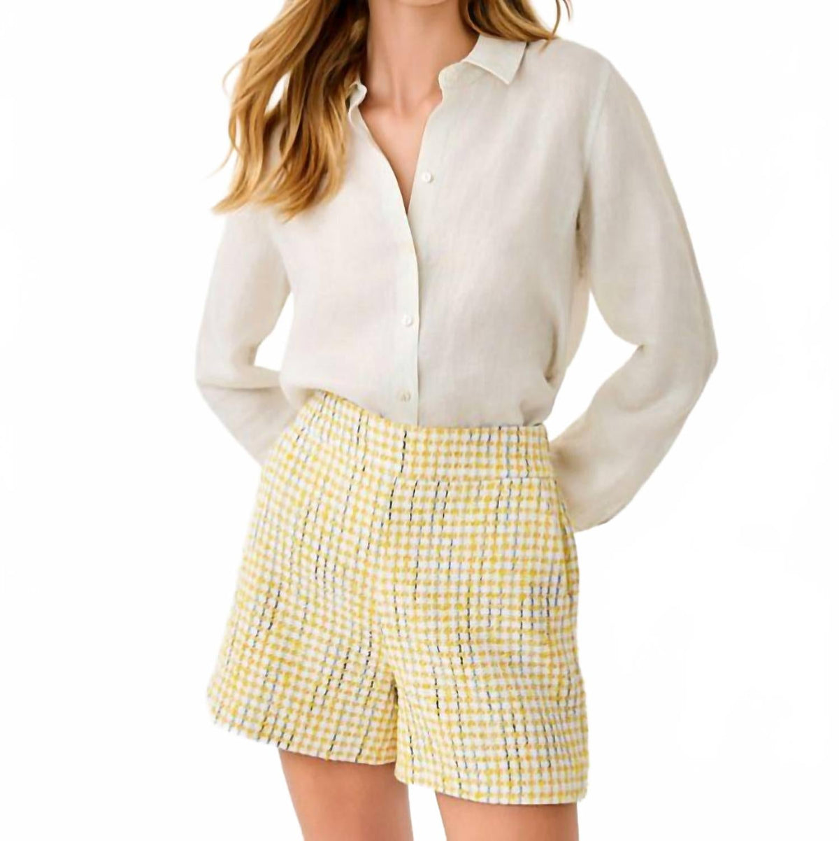 Sea View Metallic Button Blouse In Gold Foiled Coconut