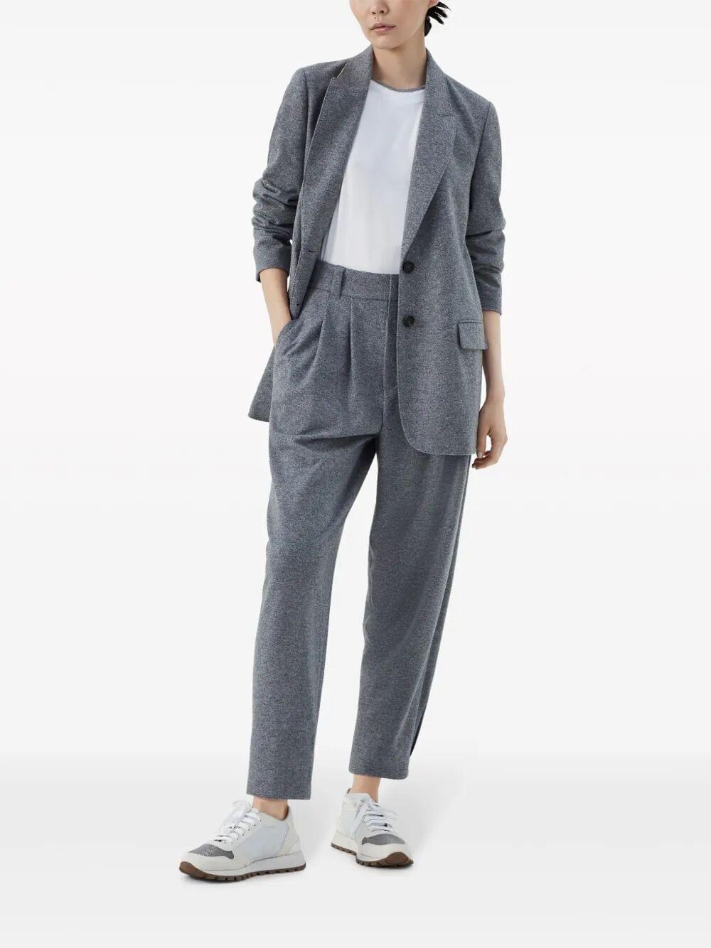 Brunello Cucinelli Women Stretch Cotton Jersey T-Shirt With Precious Faux Layering