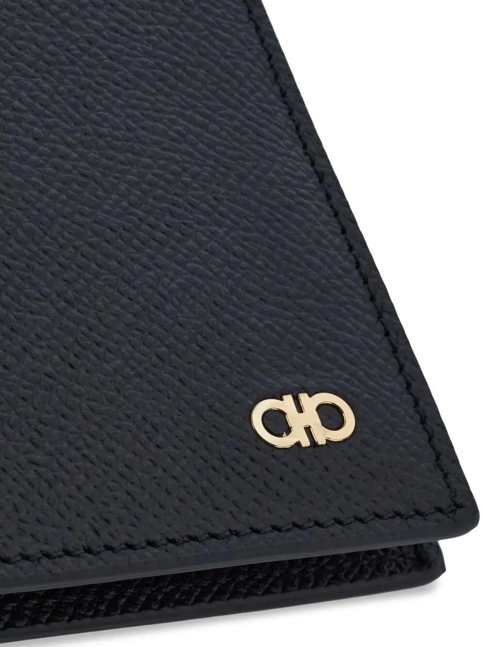 Ferragamo Men Micro Gancio Grained Leather Bi-Fold Wallet