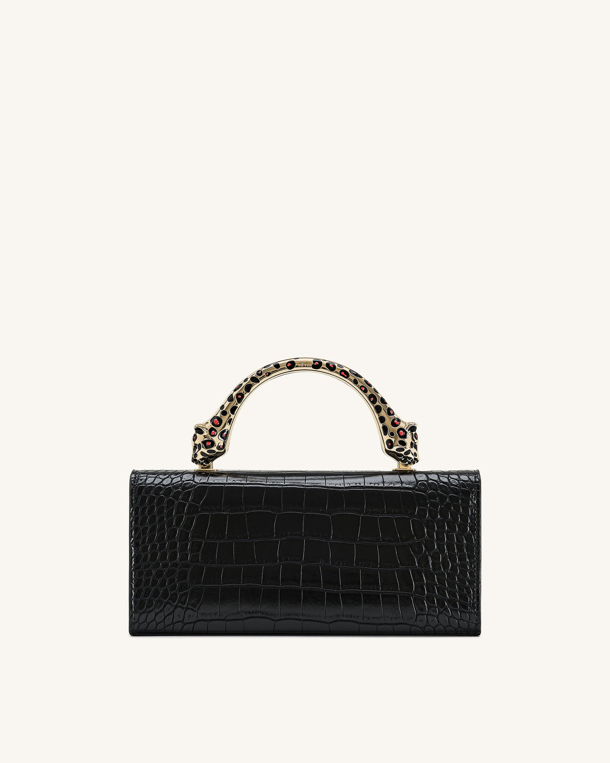 Maya Leopard-Shaped Hardware Handle Top Handle Bag - Black Croc