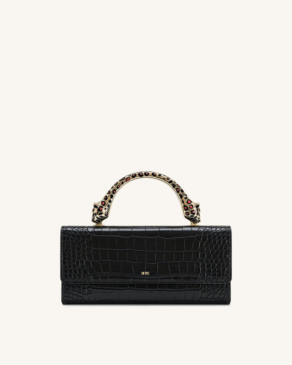 Maya Leopard-Shaped Hardware Handle Top Handle Bag - Black Croc