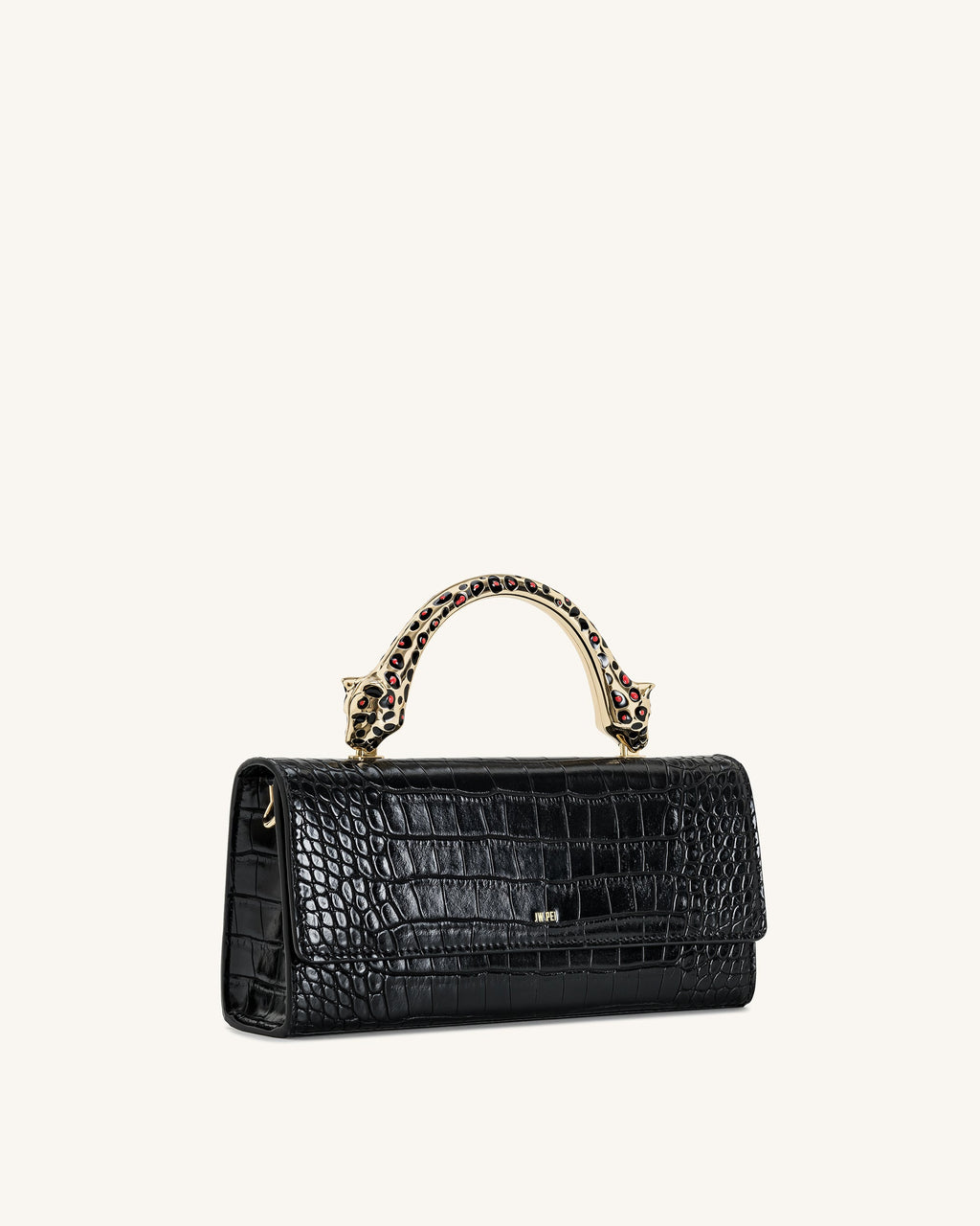 Maya Leopard-Shaped Hardware Handle Top Handle Bag - Black Croc