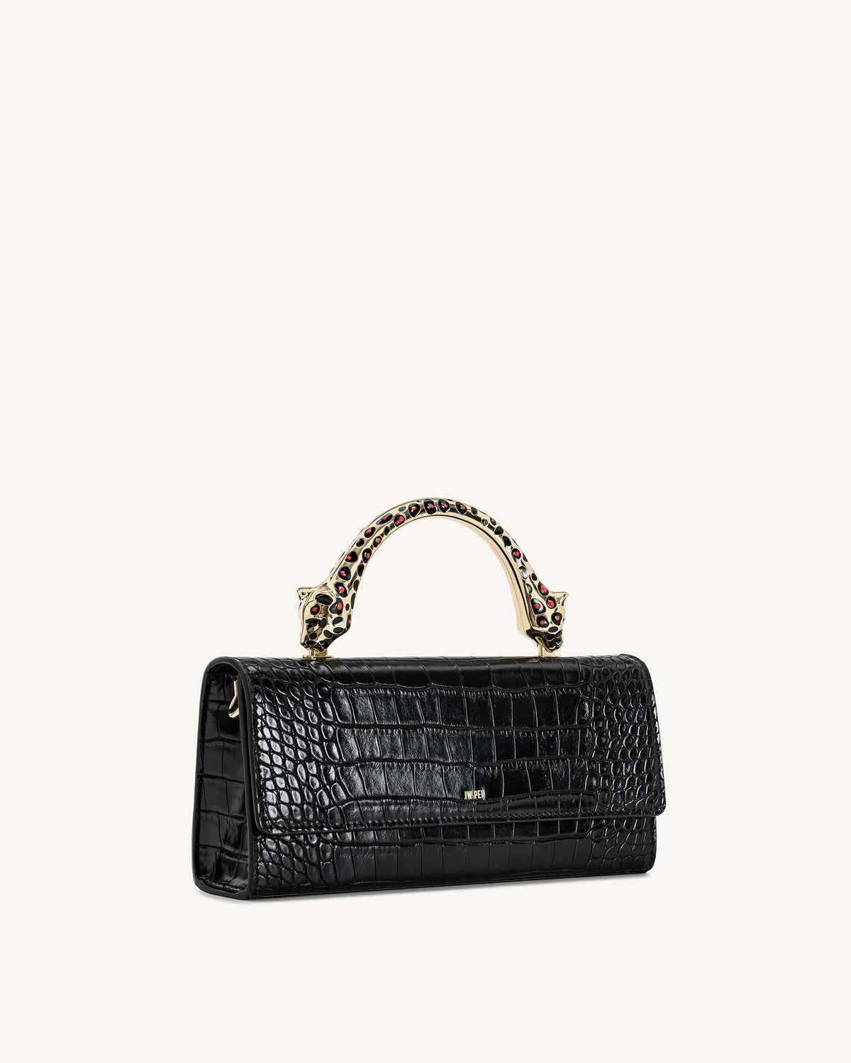 Maya Leopard-Shaped Hardware Handle Top Handle Bag - Black Croc