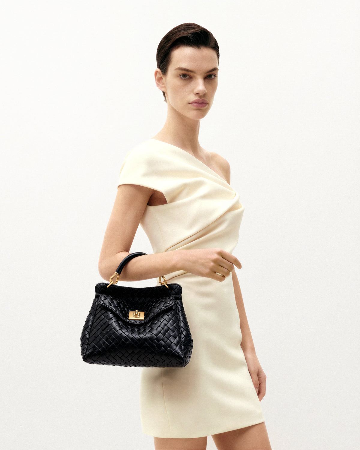 Lucia Classic Top Handle Woven Bag - Black