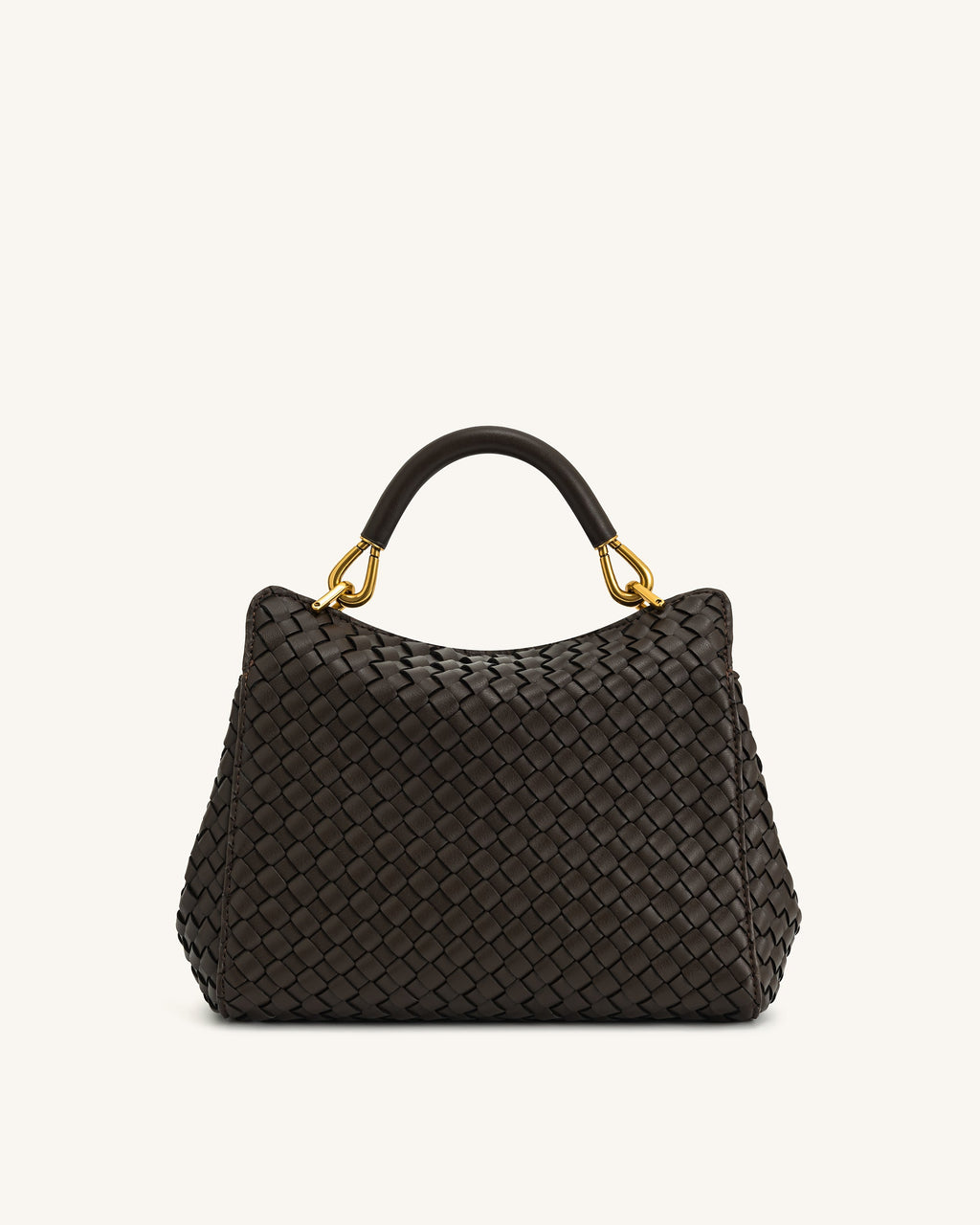 Lucia Classic Top Handle Woven Bag - Dark Brown