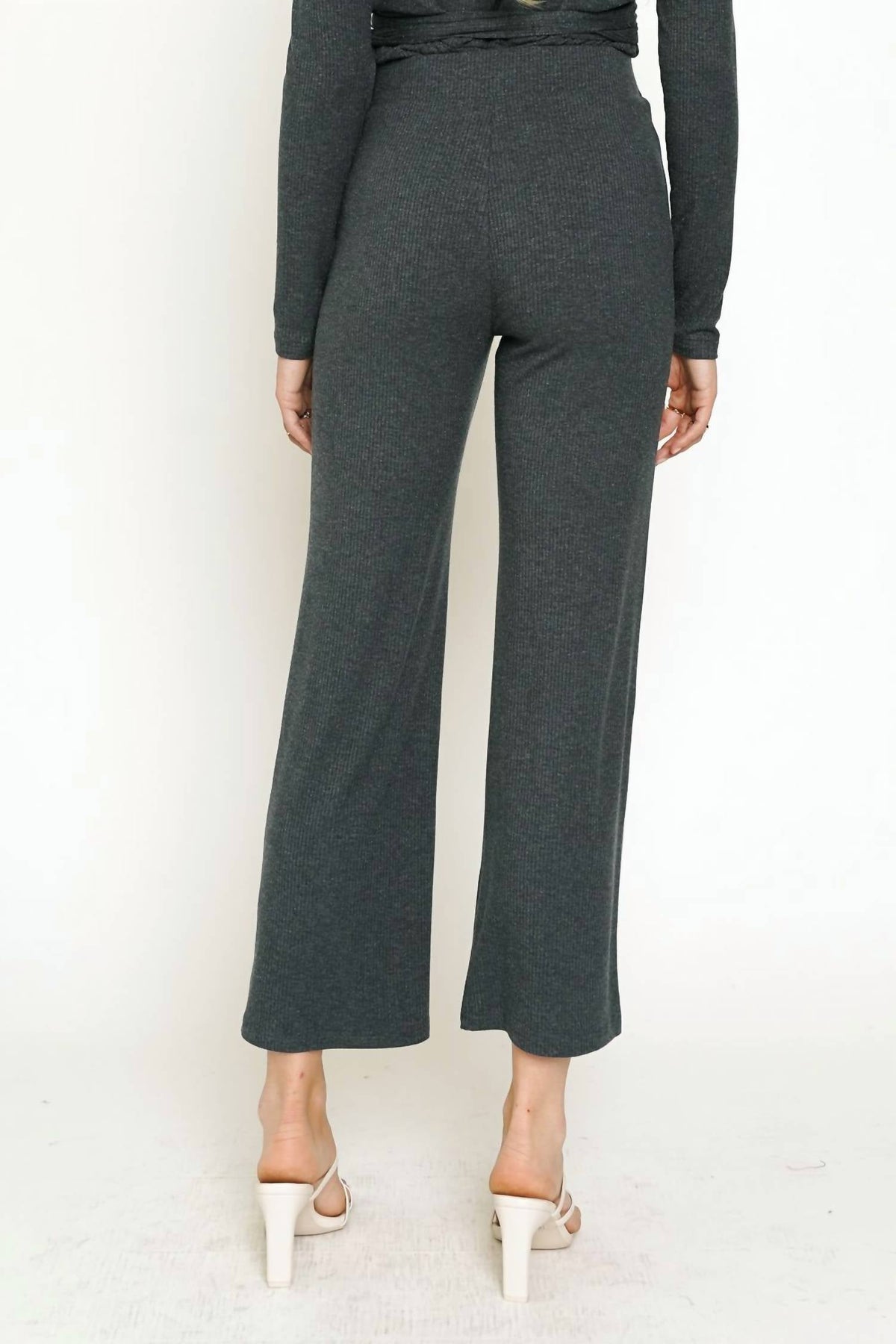High Waist Rib Pants In Deep Blue