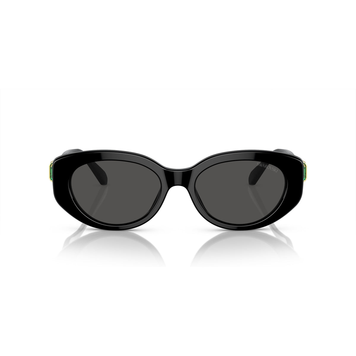 0Sk6002 Oversized Black Acetate Sunglasses with Green Crystal Embellishments