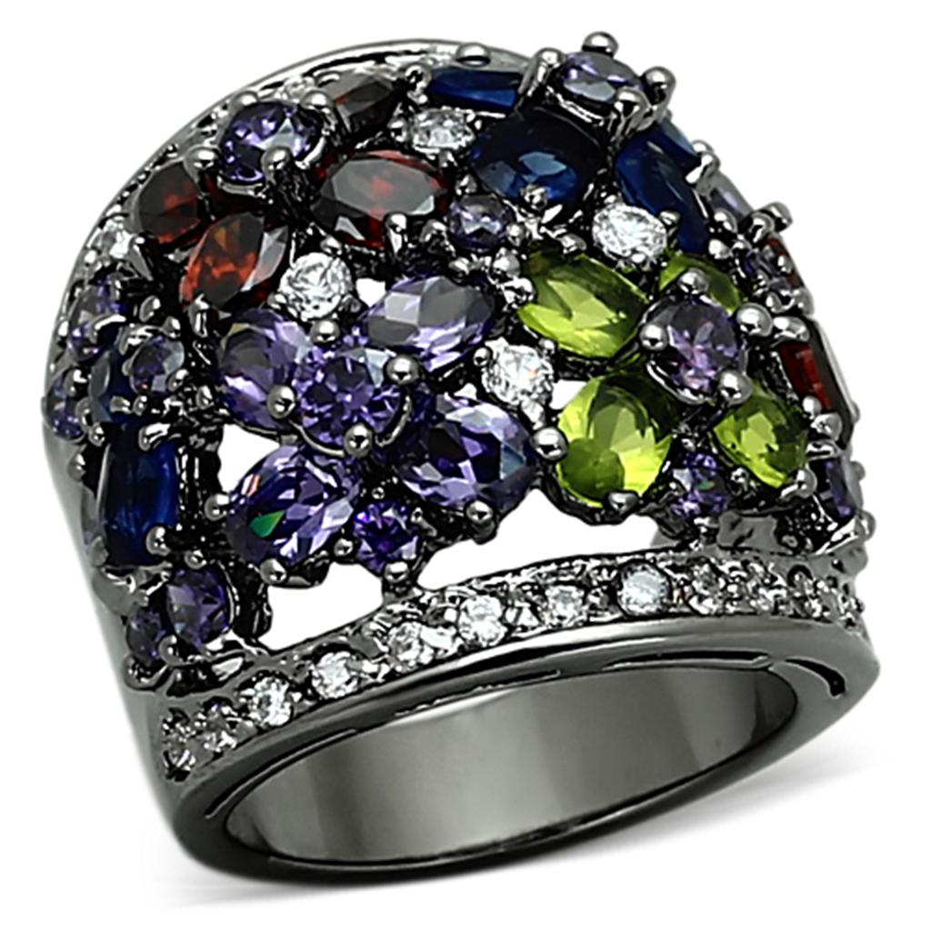 Ruthenium Brass Ring with AAA Grade CZ in Multi Color