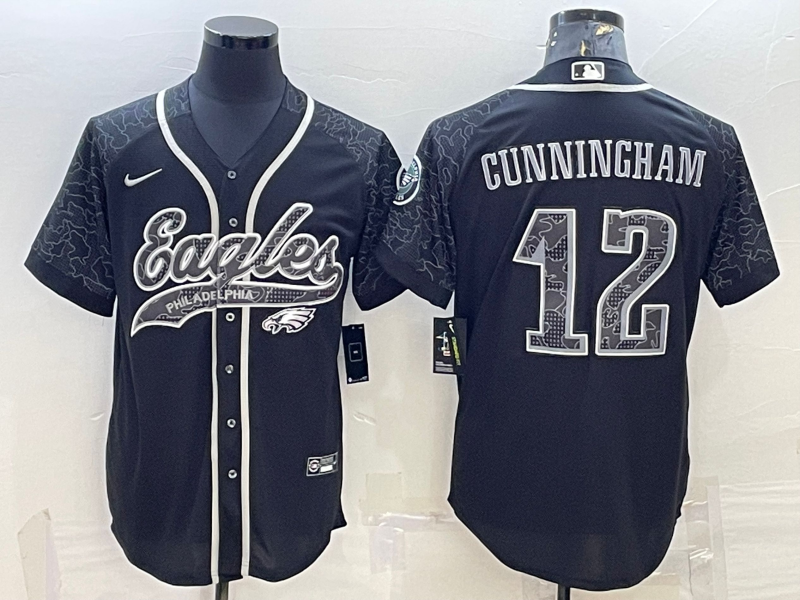Men's Philadelphia Eagles Randall Cunningham #12 Black RFLCTV Limited jersey Joint Edition