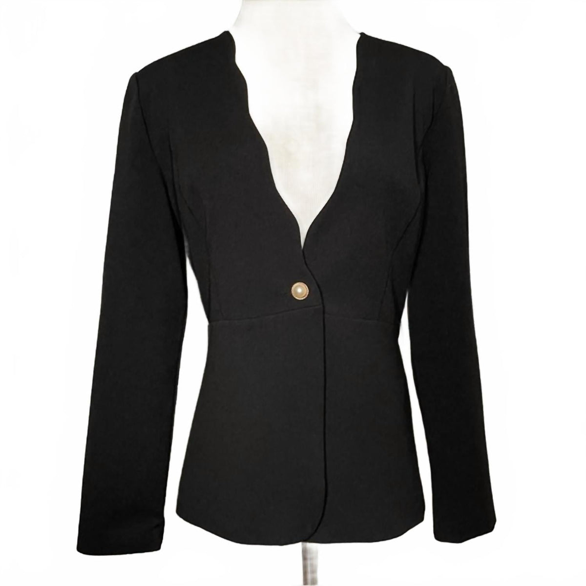 Scalloped Business One-Button Blazer In Black
